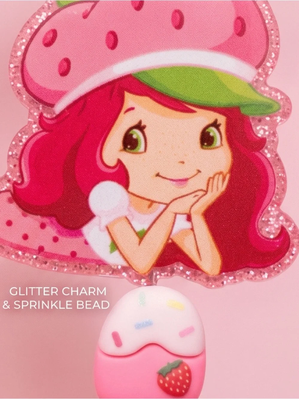 Pink Strawberry Character Kids Hair Bow with Matching Charms
